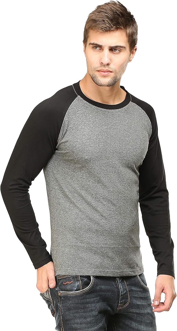 Sleek Simplicity: The Charcoal Melange Raglan Full Sleeve T-Shirt