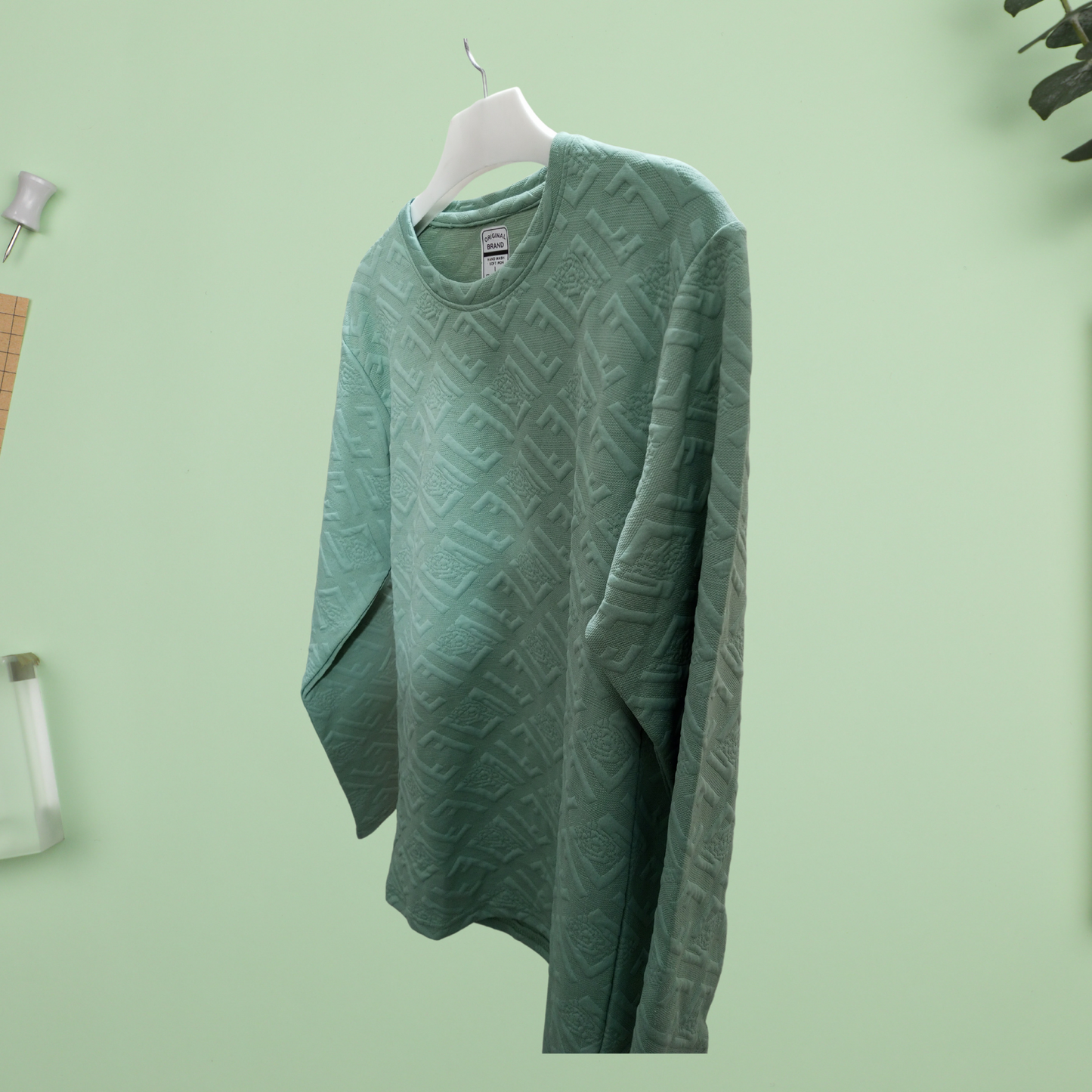 Evo Vogue Premium Green Jacquard Full-Sleeve T-Shirt