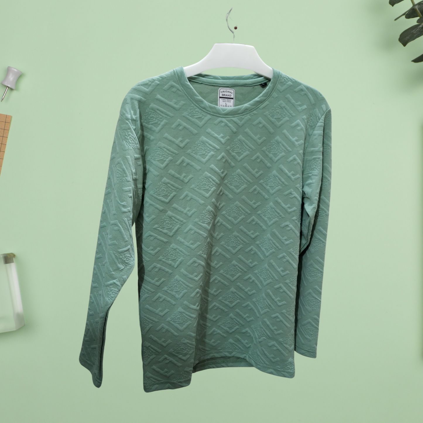 Evo Vogue Premium Green Jacquard Full-Sleeve T-Shirt