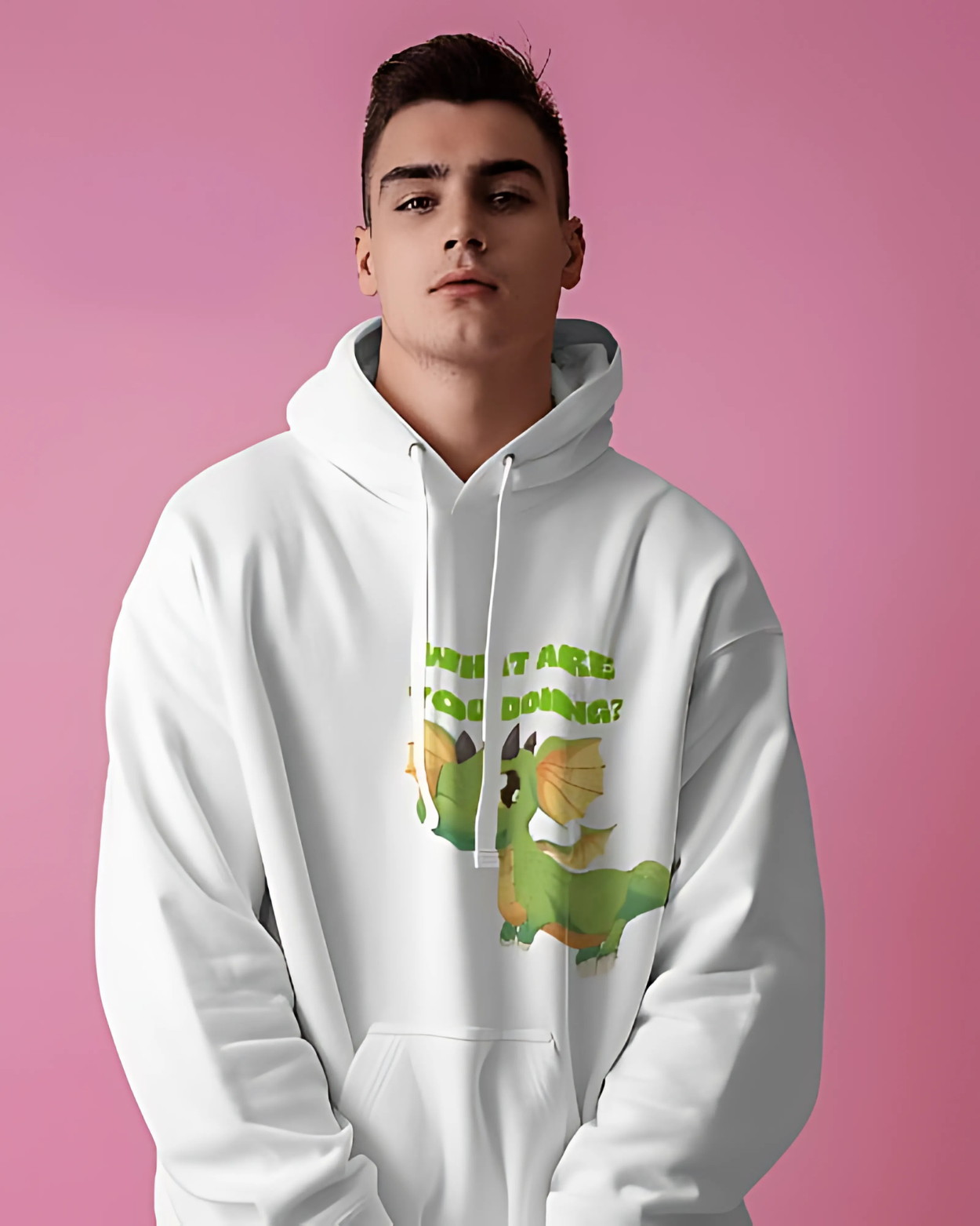 Playful Love White: Adorable Dragon-Themed Couple Hoodies with Matching Fun & Flirty Designs