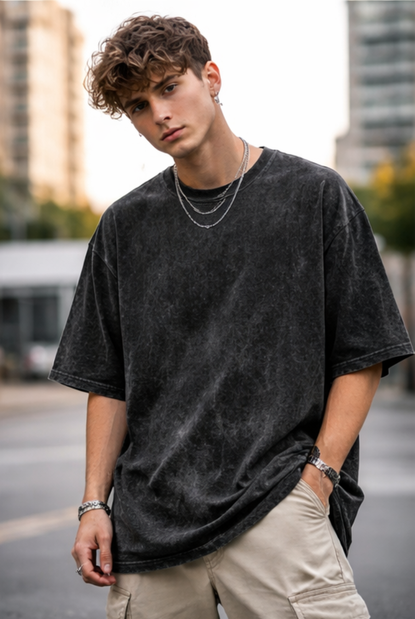 Evo Vogue Black Acid Wash Oversized Tee – Premium 240 GSM Streetwear Fit