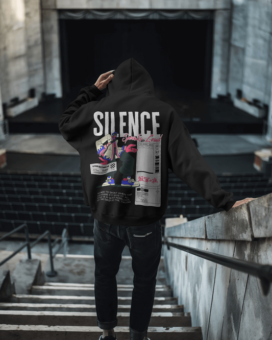 Evo Vogue — "Silence Speaks Loud" 450 GSM Heavyweight Double-Sided Printed Oversized Hoodie