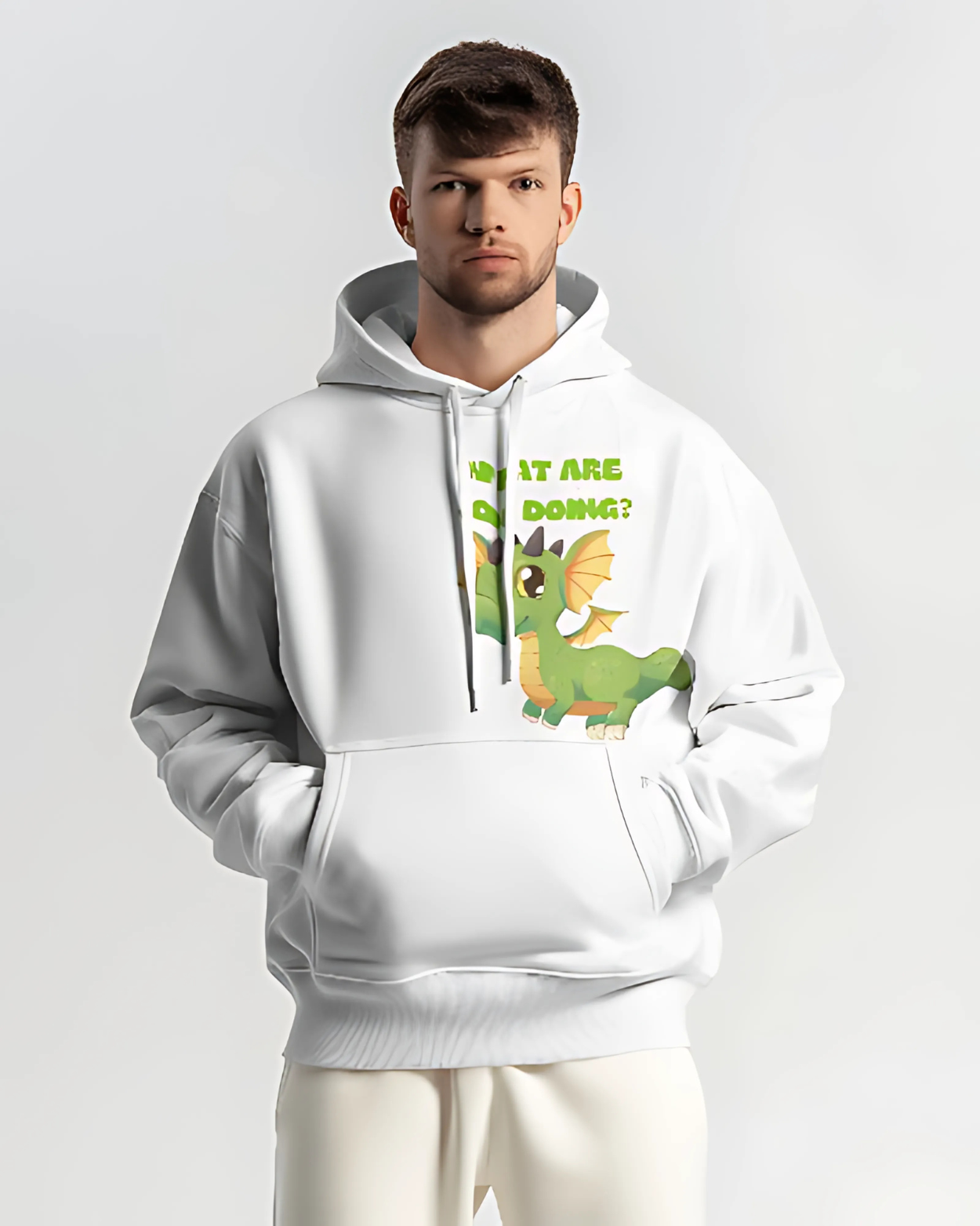 Playful Love White: Adorable Dragon-Themed Couple Hoodies with Matching Fun & Flirty Designs