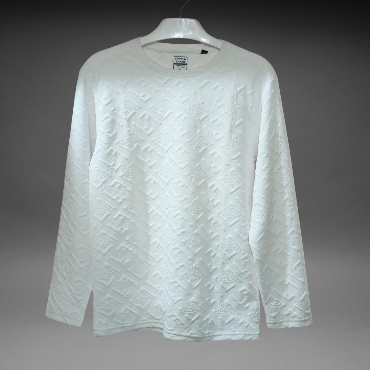 Evo Vogue Premium White Jacquard Full-Sleeve T-Shirt