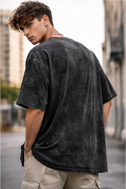 Evo Vogue Black Acid Wash Oversized Tee – Premium 240 GSM Streetwear Fit