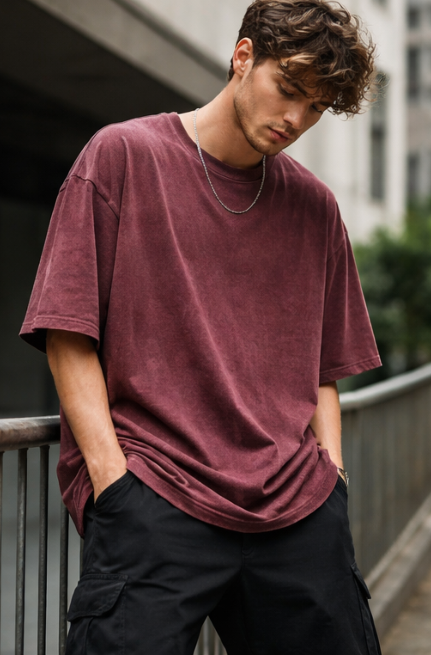 Evo Vogue “Crimson Drift” Maroon Acid Wash Oversized Tee – Heavyweight 240 GSM Street Fit