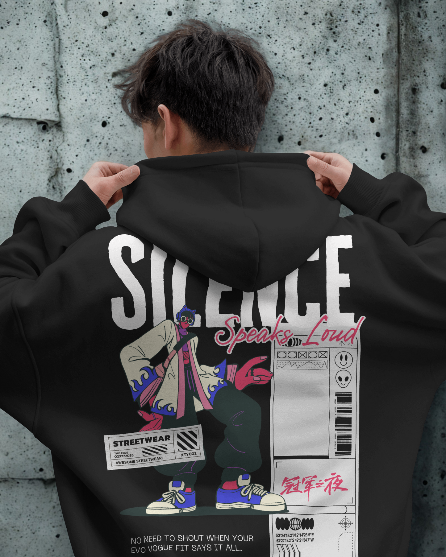 Evo Vogue — "Silence Speaks Loud" 450 GSM Heavyweight Double-Sided Printed Oversized Hoodie