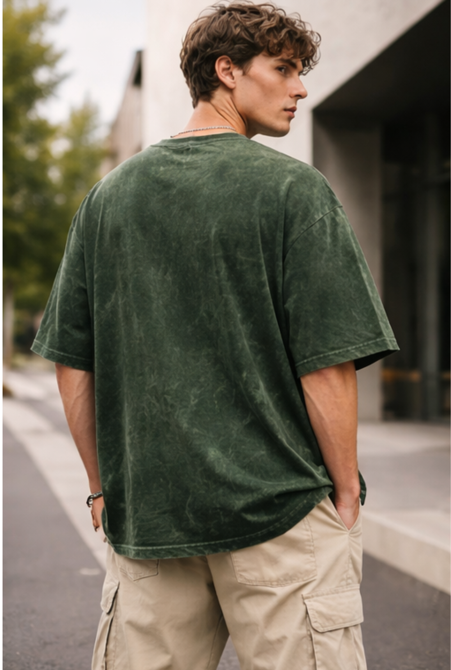 Evo Vogue “Emerald Shadow” Bottle Green Acid Wash Tee – 240 GSM Oversized Streetwear