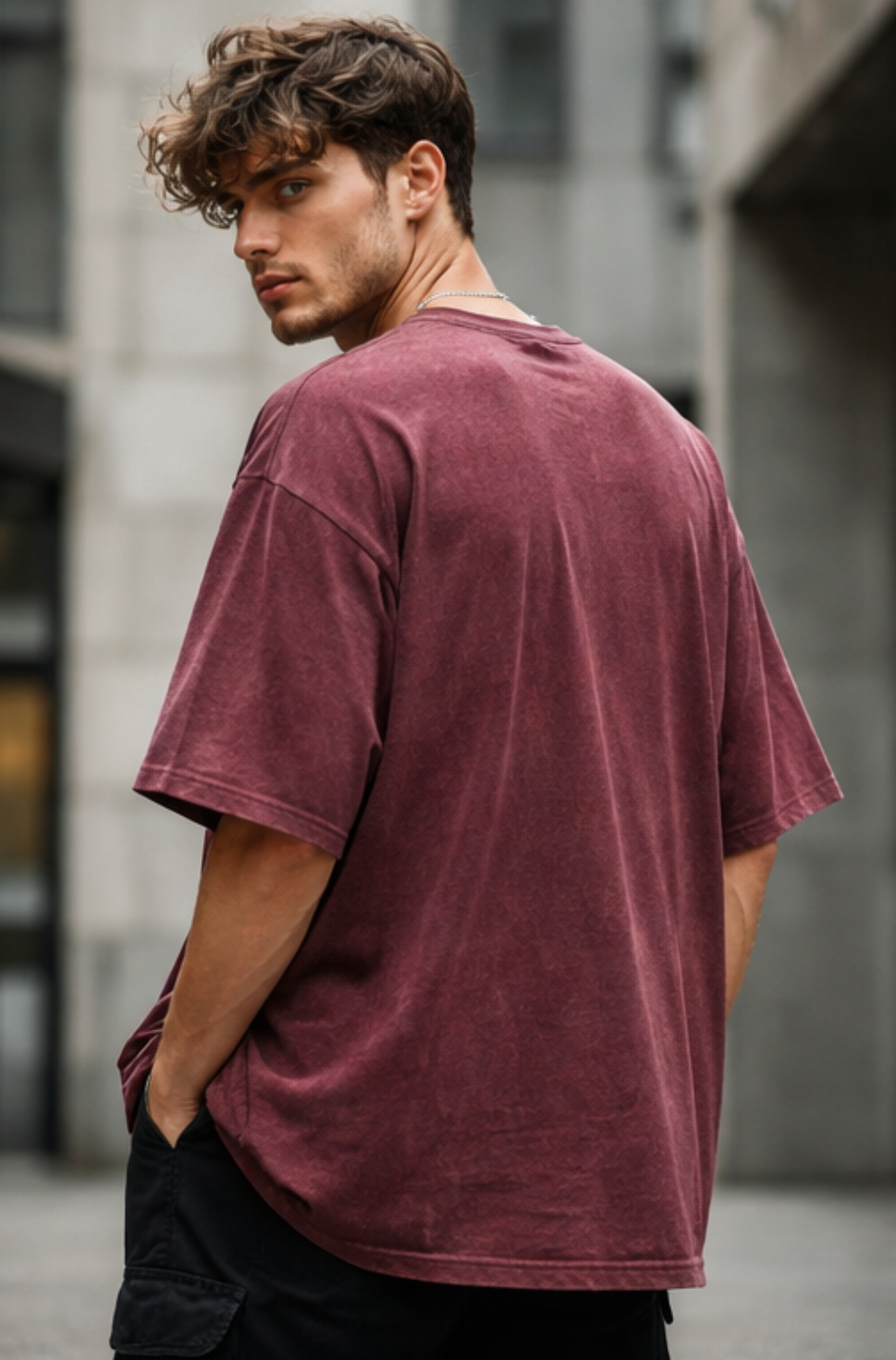 Evo Vogue “Crimson Drift” Maroon Acid Wash Oversized Tee – Heavyweight 240 GSM Street Fit