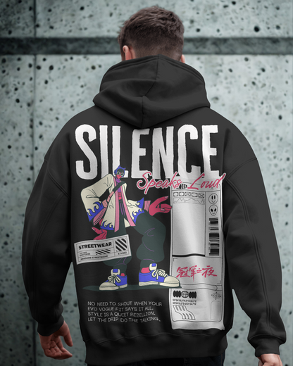 Evo Vogue — "Silence Speaks Loud" 450 GSM Heavyweight Double-Sided Printed Oversized Hoodie
