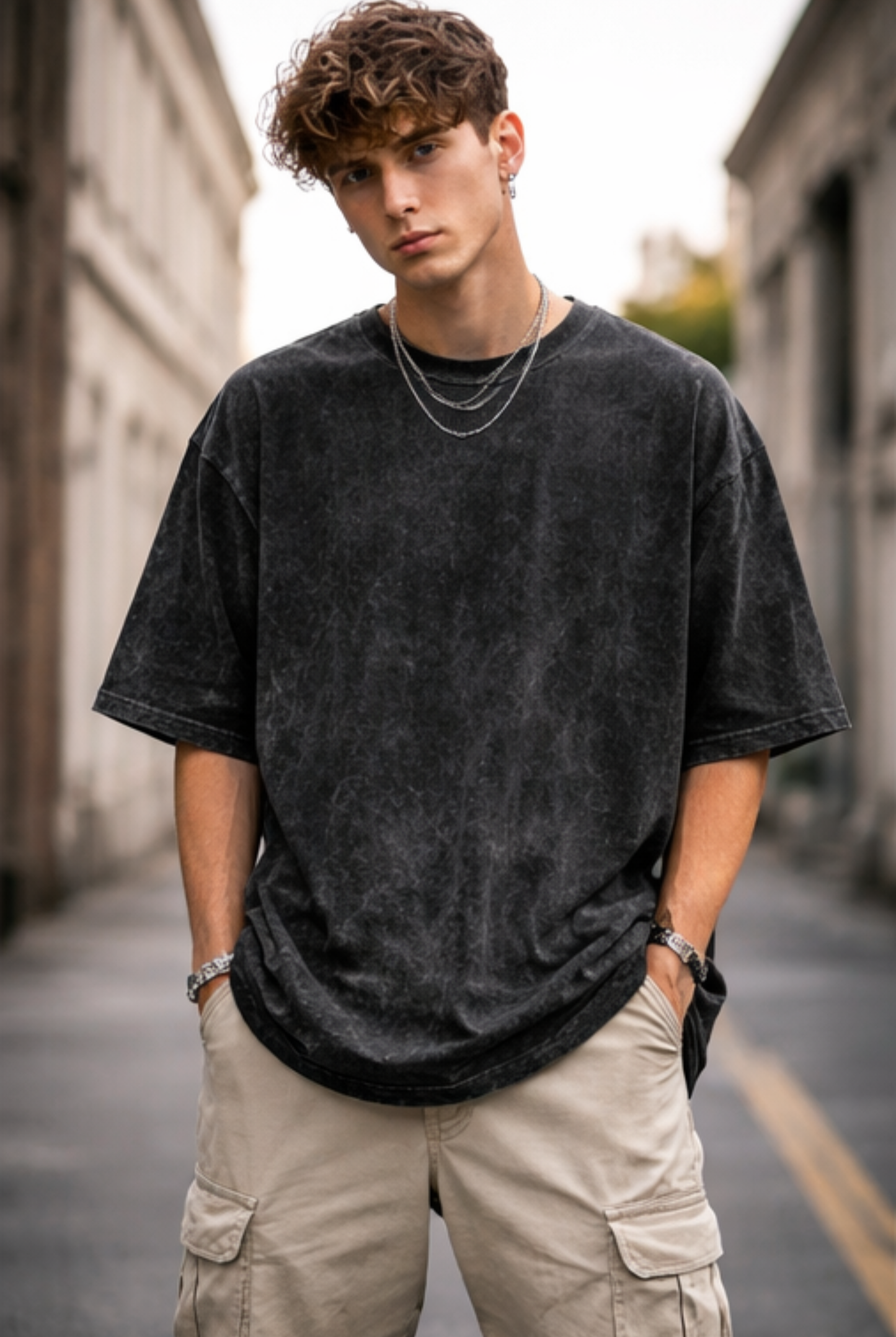 Evo Vogue Black Acid Wash Oversized Tee – Premium 240 GSM Streetwear Fit
