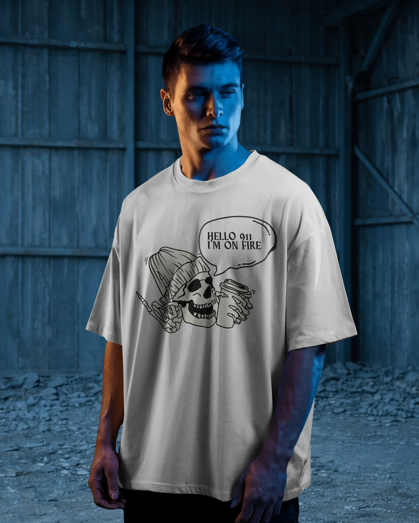 Hello 911, I'm On Fire: A Bold Urban Oversized T-Shirt