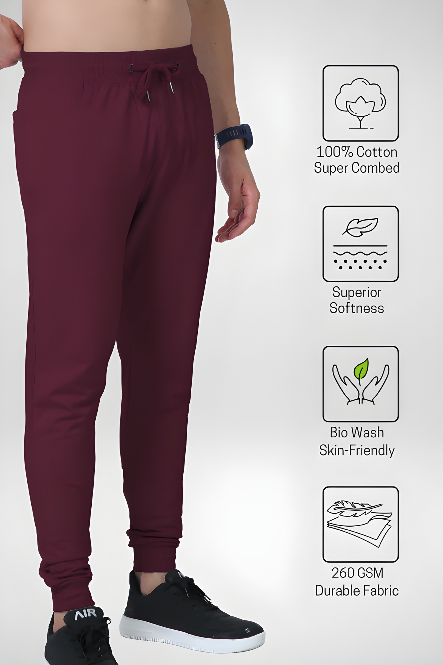Crimson Core 260 — Premium Loop-Knit Maroon Joggers