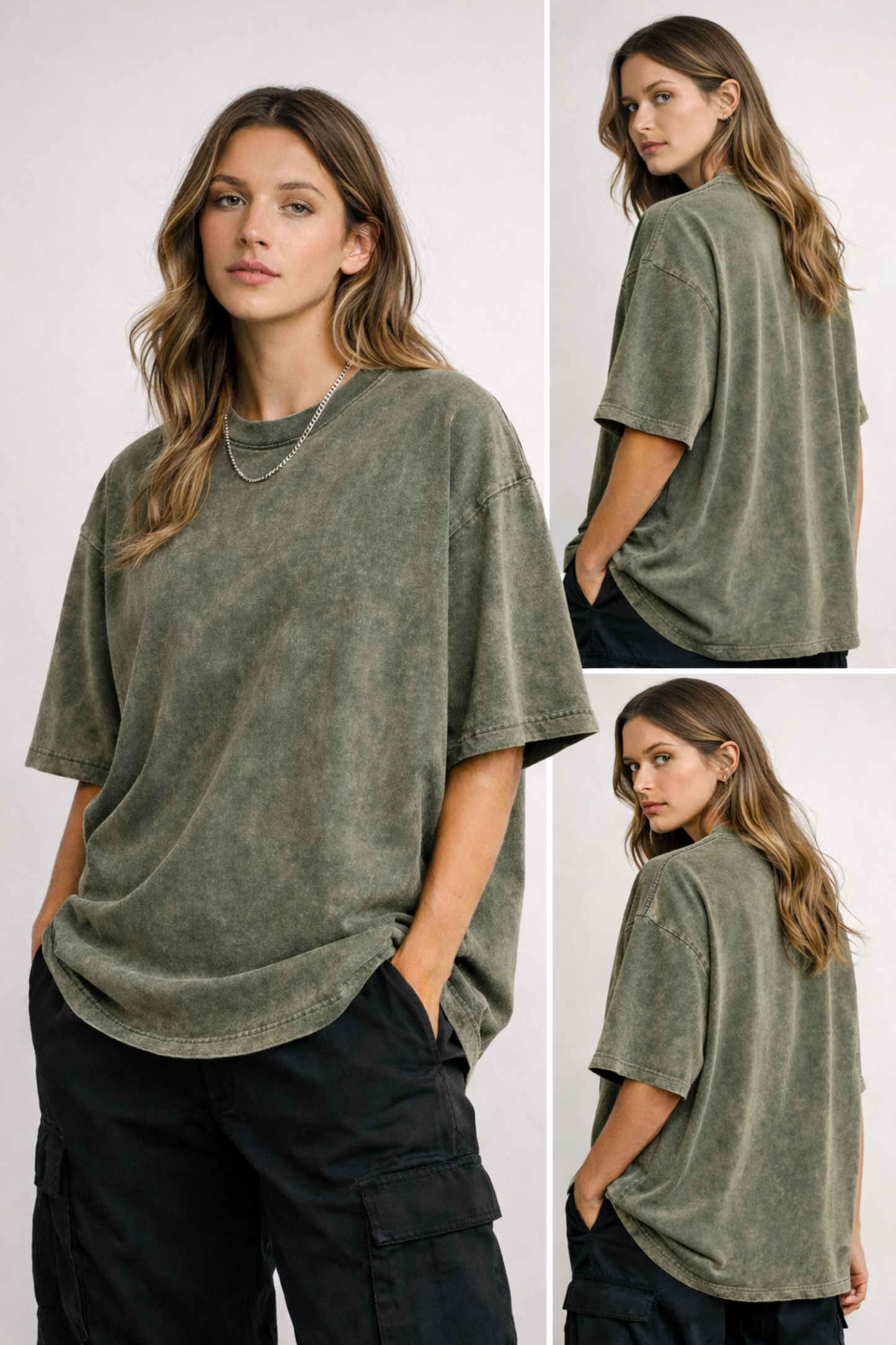Evo Vogue Olive Green Washed Oversized Tee – Soft 240 GSM Premium Cotton