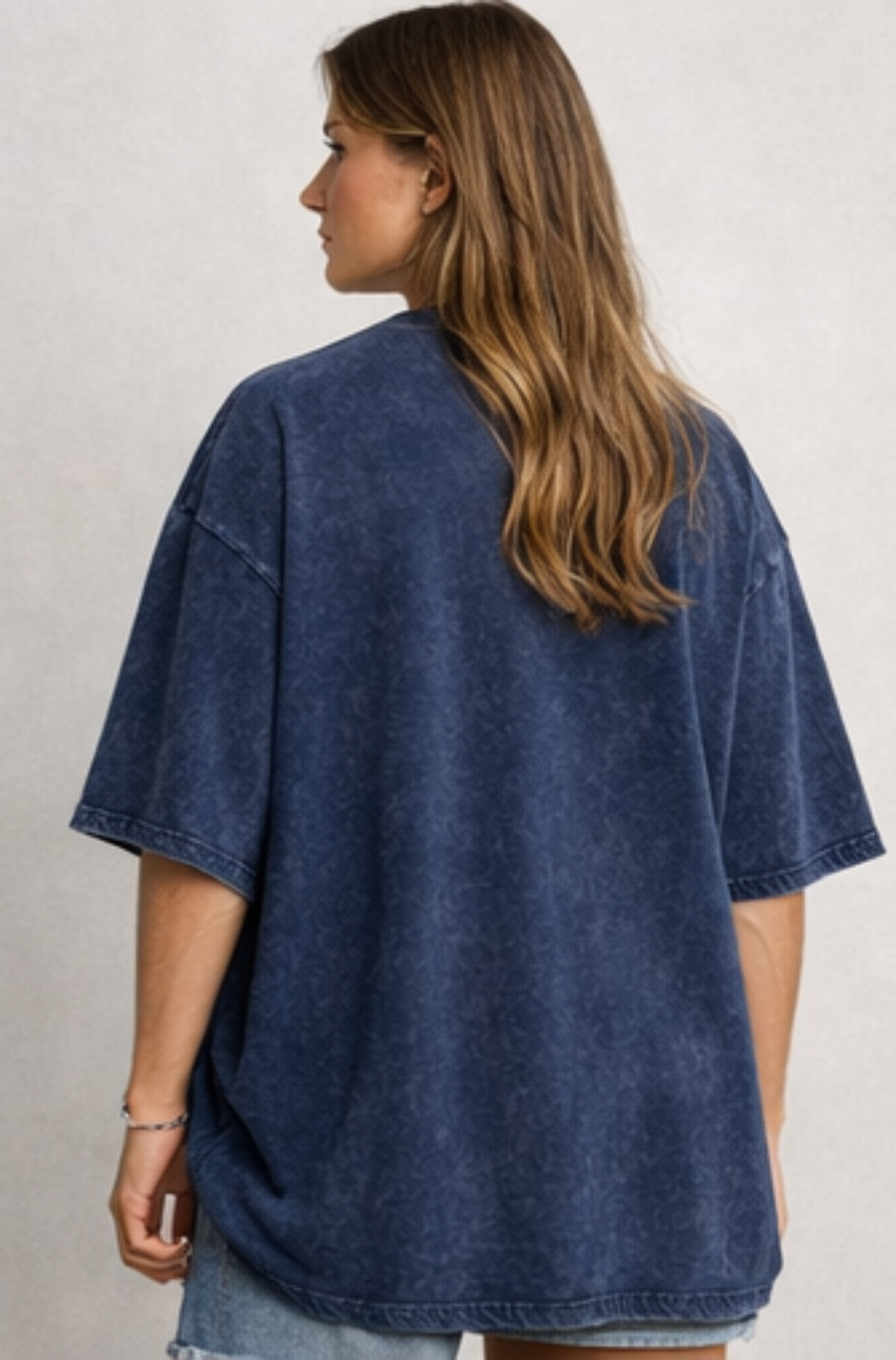 Evo Vogue Navy Blue Shadow-Wash Oversized Tee for Women – Premium Relaxed 240 GSM Cotton