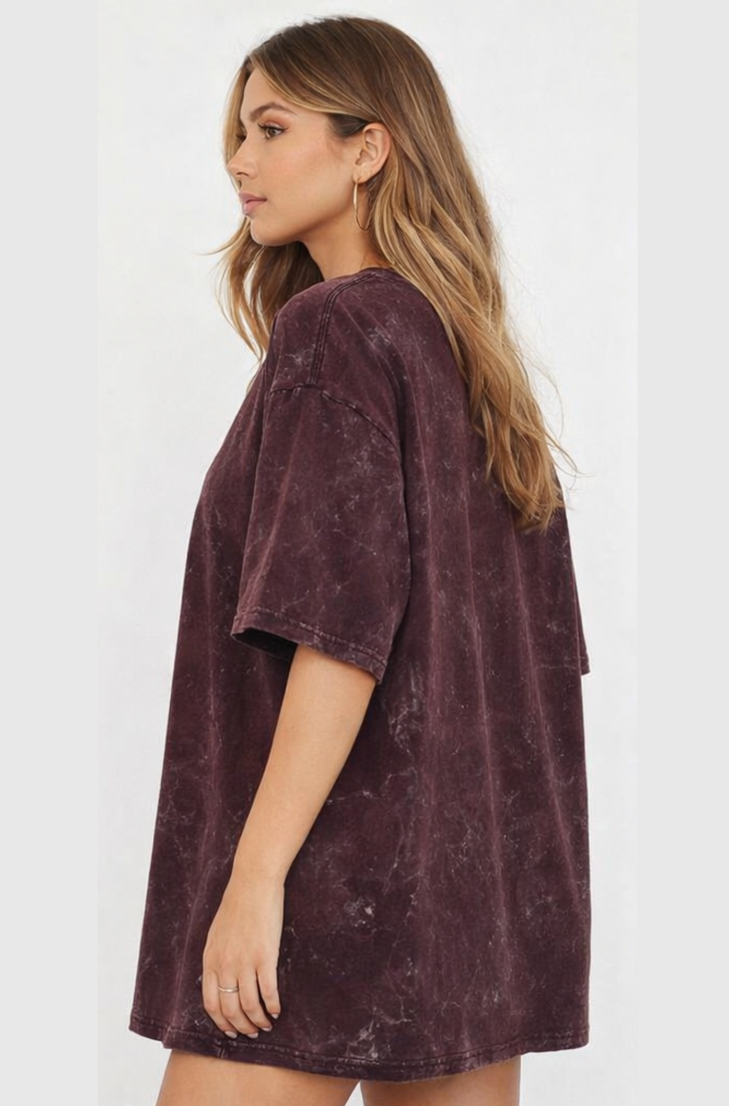 Evo Vogue Maroon Cloud-Wash Oversized Tee for Women – Luxe Relaxed 240 GSM Cotton