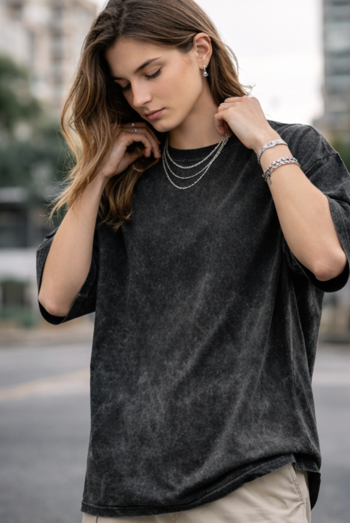 Evo Vogue Black Acid Wash Oversized Tee – Relaxed Luxury Street Fit