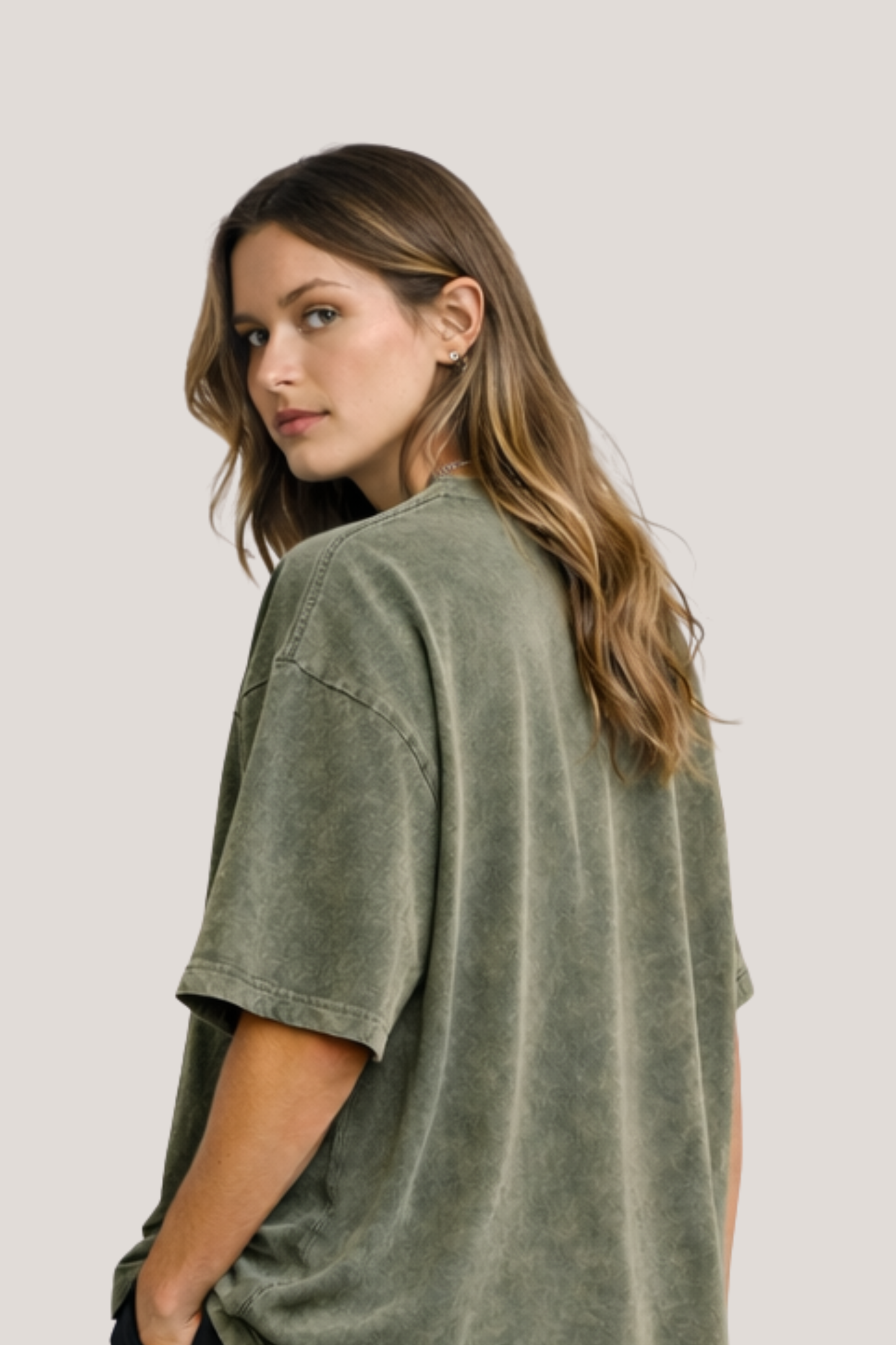 Evo Vogue Olive Green Washed Oversized Tee – Soft 240 GSM Premium Cotton