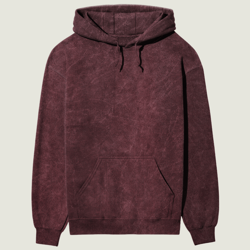 Crimson Haze: Maroon Acid Wash Hoodie