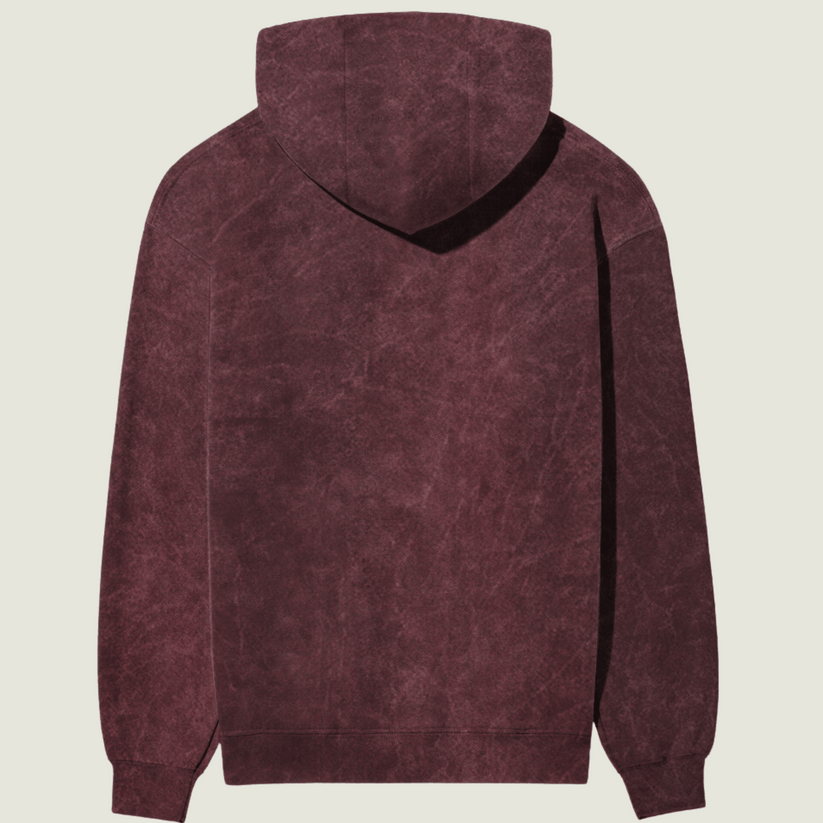 Crimson Haze: Maroon Acid Wash Hoodie