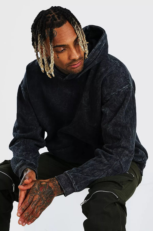 Eternal Blue: Navy Acid Wash Hoodie