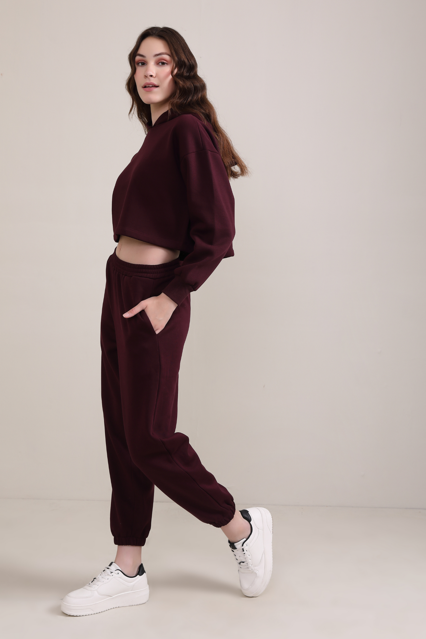 Evo Vogue Luxe Maroon Crop Hoodie – Bold, Chic, and Premium