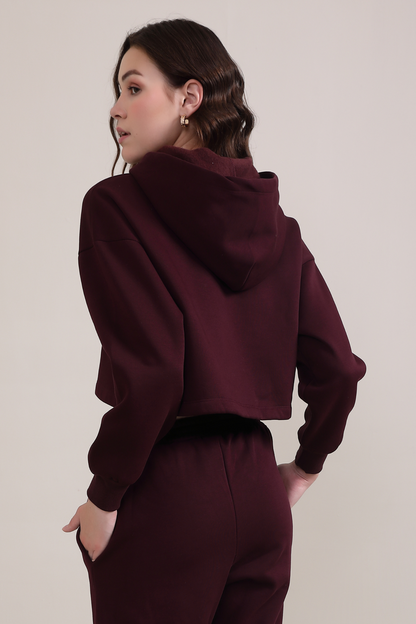 Evo Vogue Luxe Maroon Crop Hoodie – Bold, Chic, and Premium