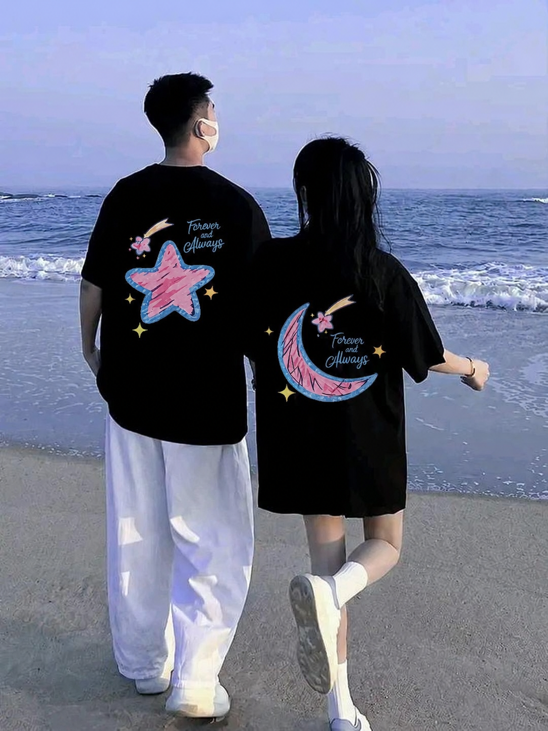 Evo Vogue Forever & Always Celestial Couple Oversized T-Shirt – Premium 240 GSM Luxury Cotton Matching Tee
