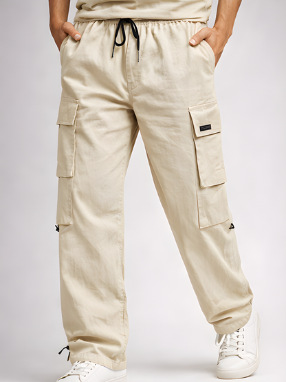 Evo Vogue “Sand Seven” – 7 Pockets Ultra Premium Imported Linen Baggy Cargo Pants (Sand Beige)