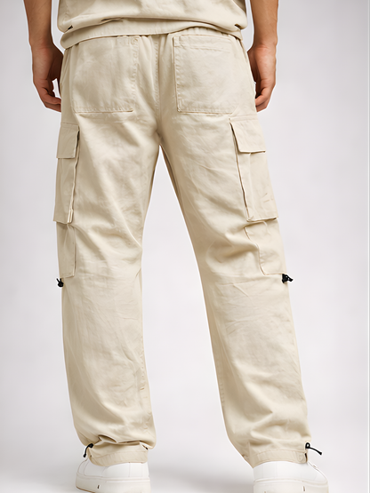 Evo Vogue “Sand Seven” – 7 Pockets Ultra Premium Imported Linen Baggy Cargo Pants (Sand Beige)