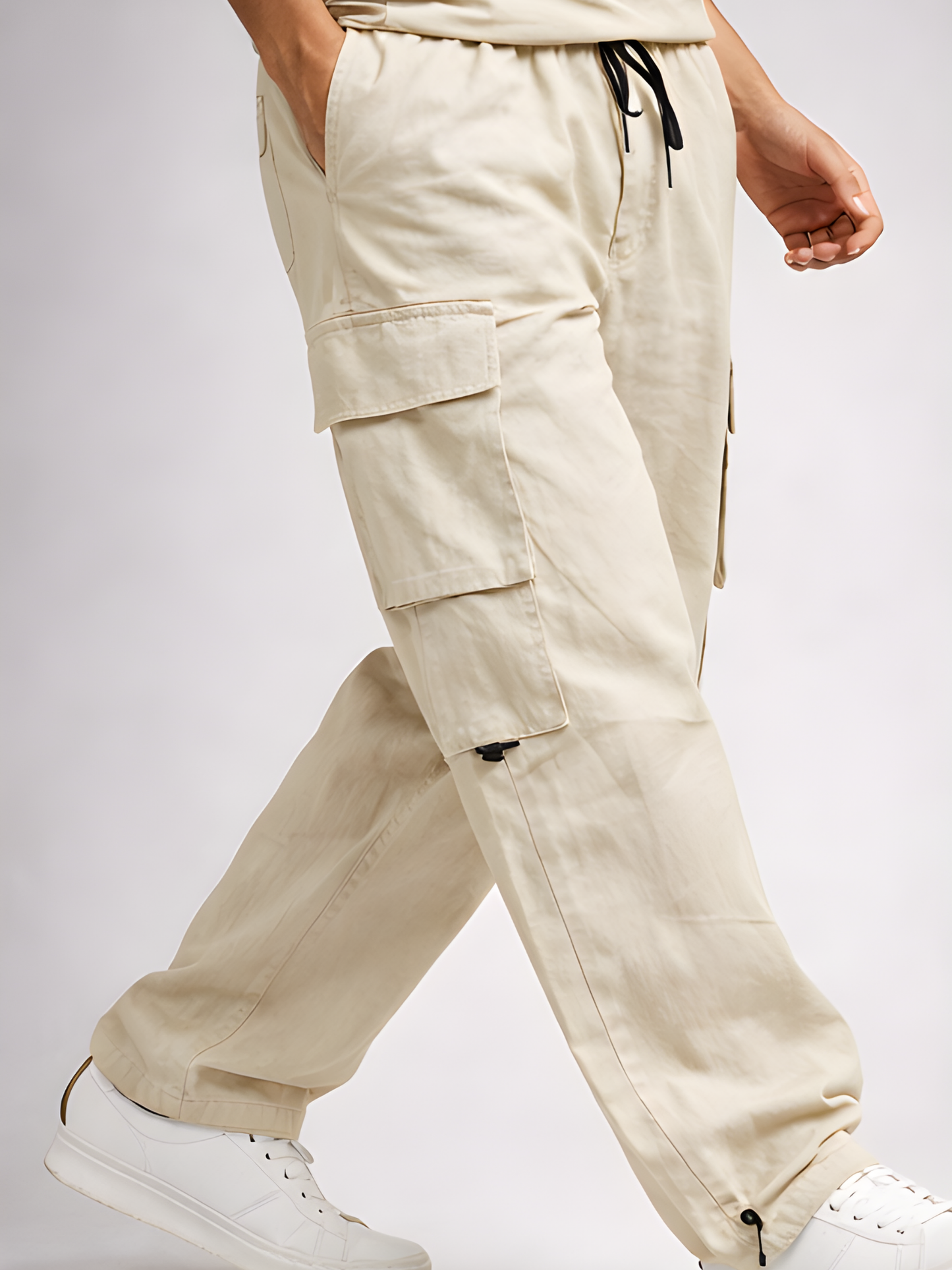 Evo Vogue “Sand Seven” – 7 Pockets Ultra Premium Imported Linen Baggy Cargo Pants (Sand Beige)