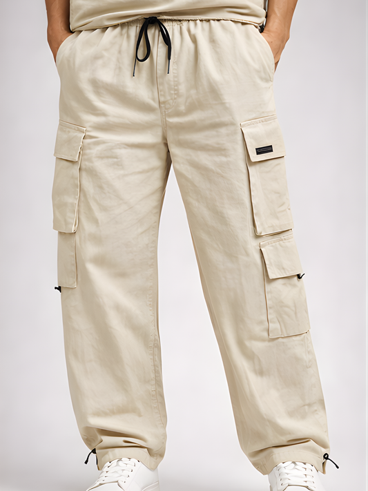Evo Vogue “Sand Seven” – 7 Pockets Ultra Premium Imported Linen Baggy Cargo Pants (Sand Beige)