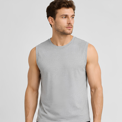 Evo Vogue Grey Melange Sleeveless T-Shirt for Men