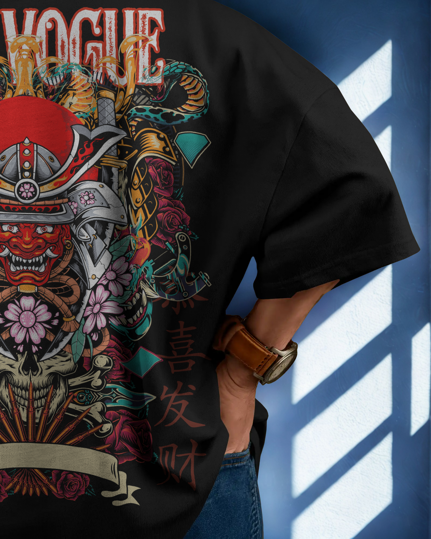 Samurai Bloom Oversized Tee – Black Edition