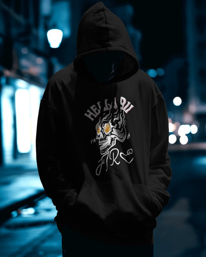 Evo Vogue "Hello 911, I'm On Fire" 450 GSM Heavyweight Hoodie – Bold and Fiery Streetwear