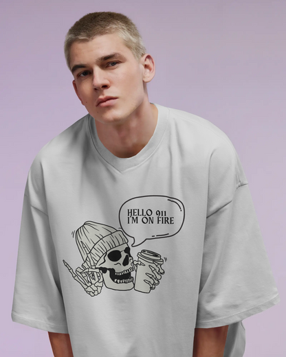 Hello 911, I'm On Fire: A Bold Urban Oversized T-Shirt