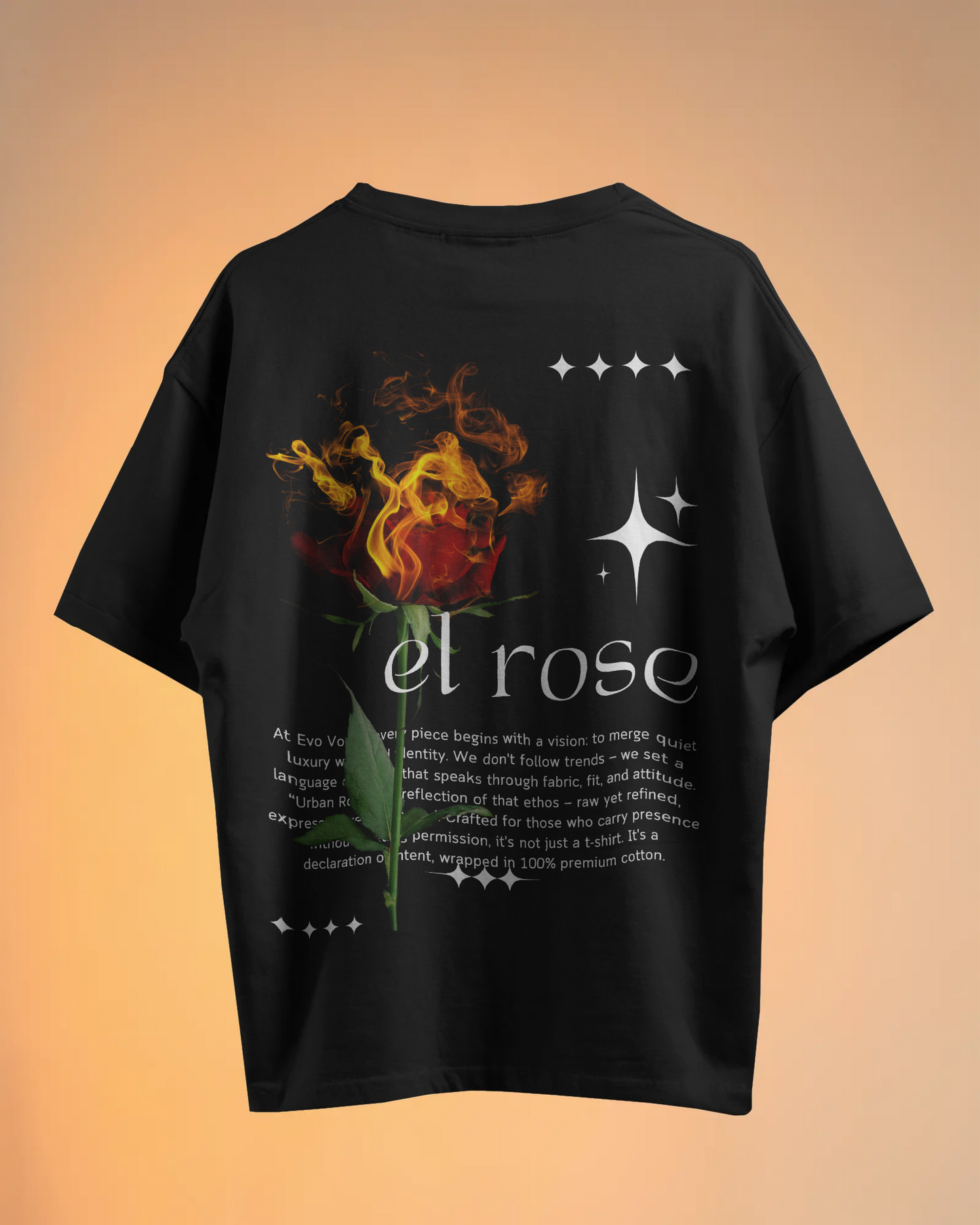 Evo Vogue “Crimson Rose Rhapsody” Double-Sided Printed Oversized Tee – 100% Pure Imported Premium Cotton