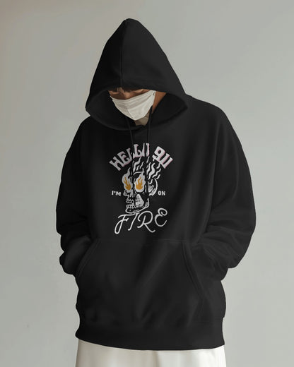 Evo Vogue "Hello 911, I'm On Fire" 450 GSM Heavyweight Hoodie – Bold and Fiery Streetwear
