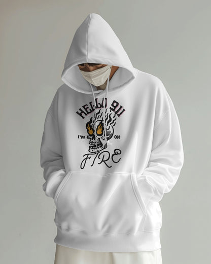 Evo Vogue "Hello 911, I'm On Fire" 450 GSM Heavyweight Hoodie – Bold and Fiery Streetwear